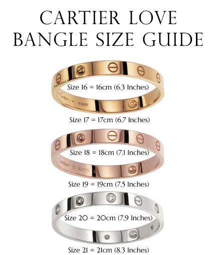 cartier love sizes|cartier wrist size chart.